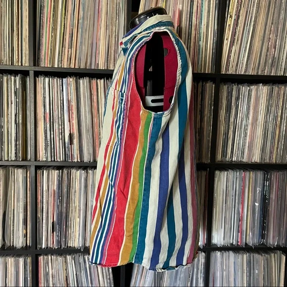 90s y2k vintage striped button down cotton - Picture 4 of 7